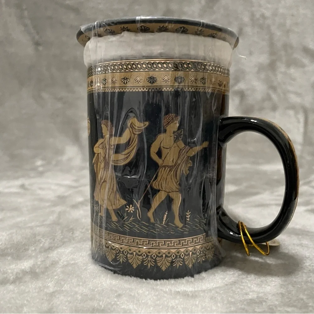 Creative Ceramics Bona Dea Black Gold Greek Motif Mug Mythology Coffee Cup